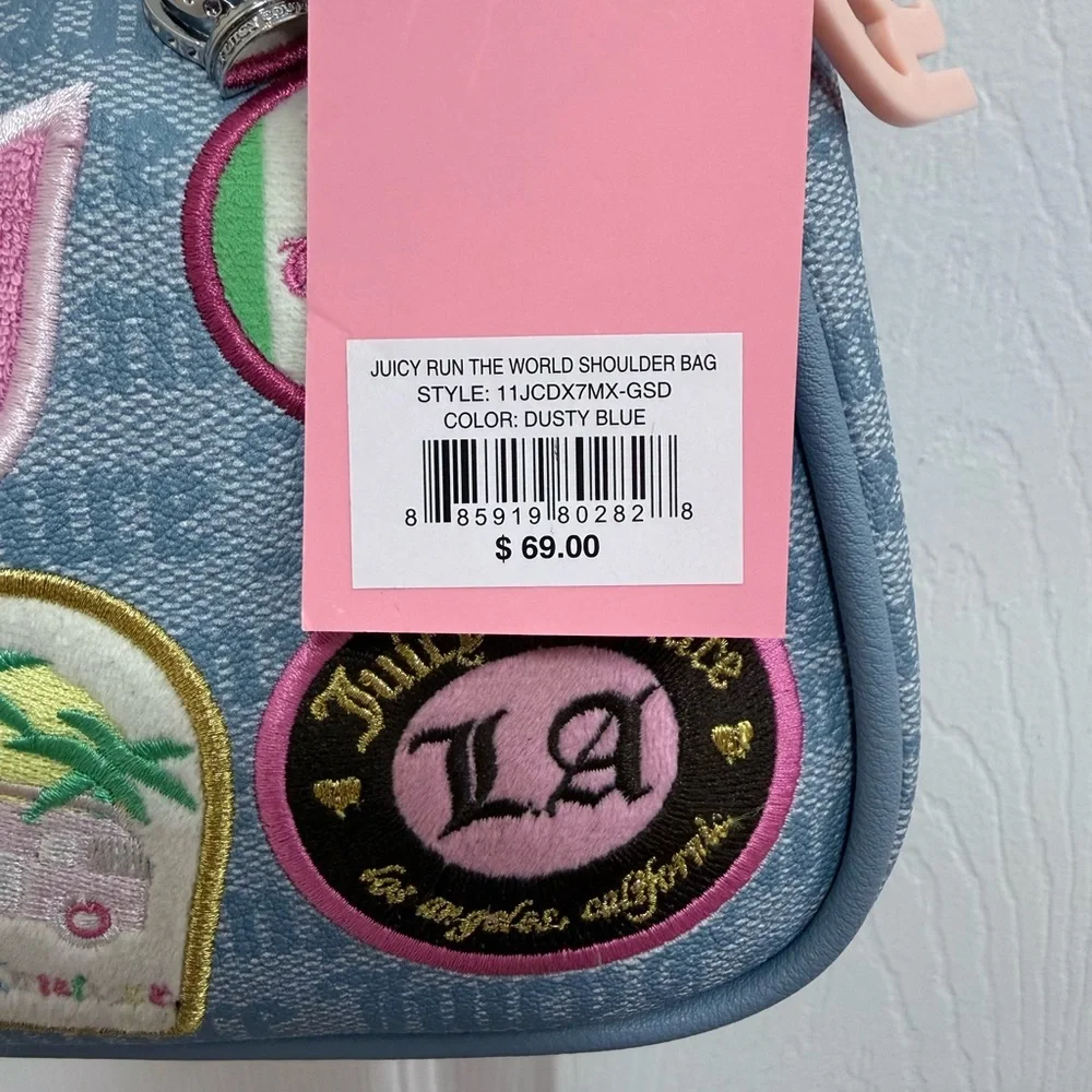 NWT Juicy Couture Juicy Run The World Shoulder Bag in Dusty Blue - Picture 2 of 4